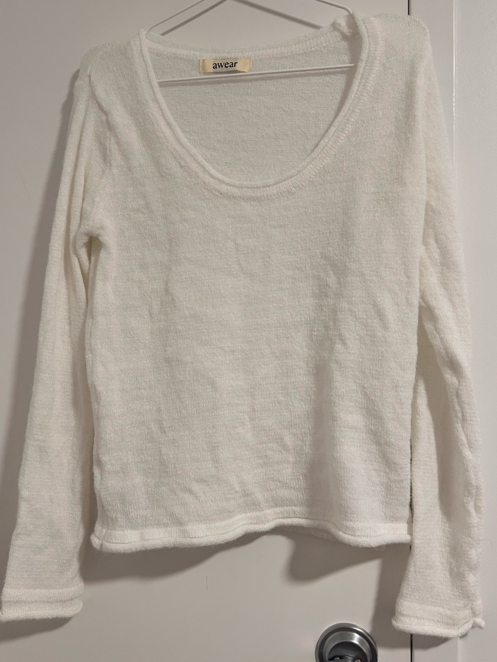 Soft White Scoop Neck Cream White Long Sleeve Top